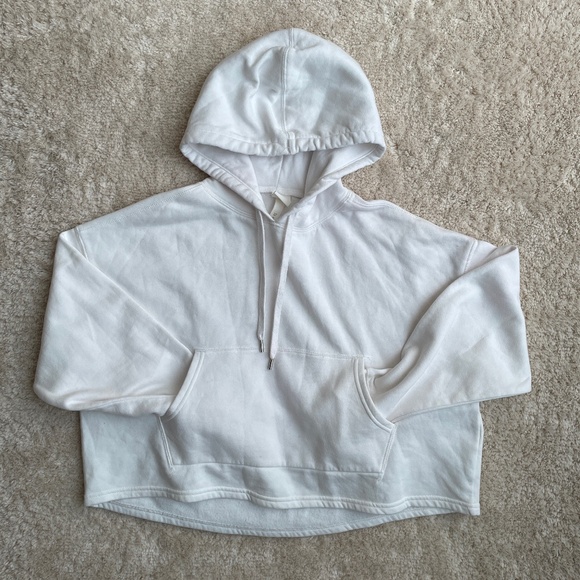 H&M Hoodie Womens Size M White Warm Lining Long Sleeve Crop Top - Picture 1 of 10